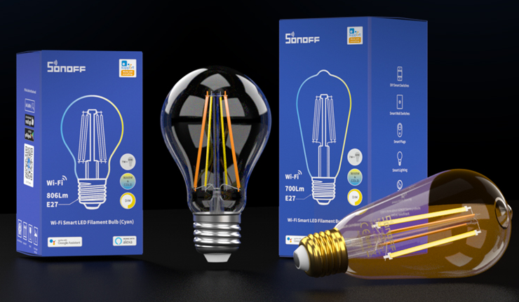SONOFF B02 Smart WiFi LED Light Bulb Filament Dimmable A19 ST64 Lamp APP Control 